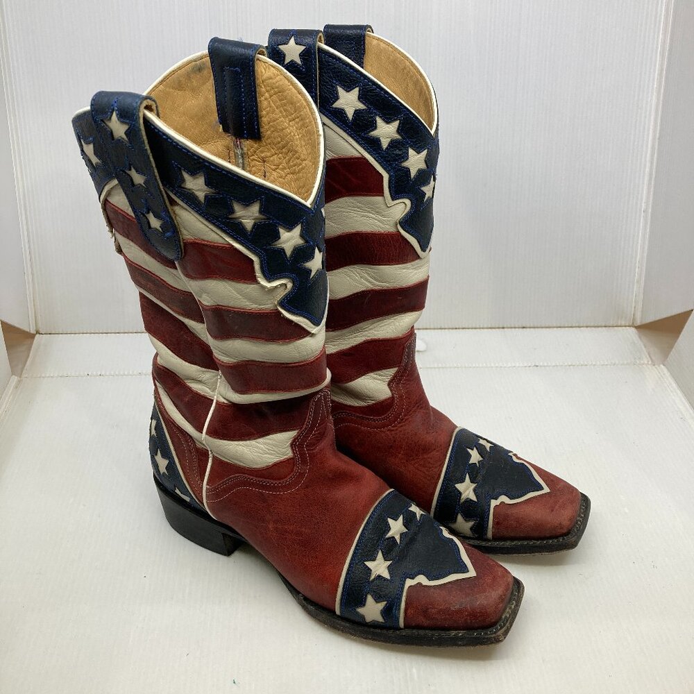 J. B. Dillon MEXICO western cowboy American flag womens boots sz 8 B